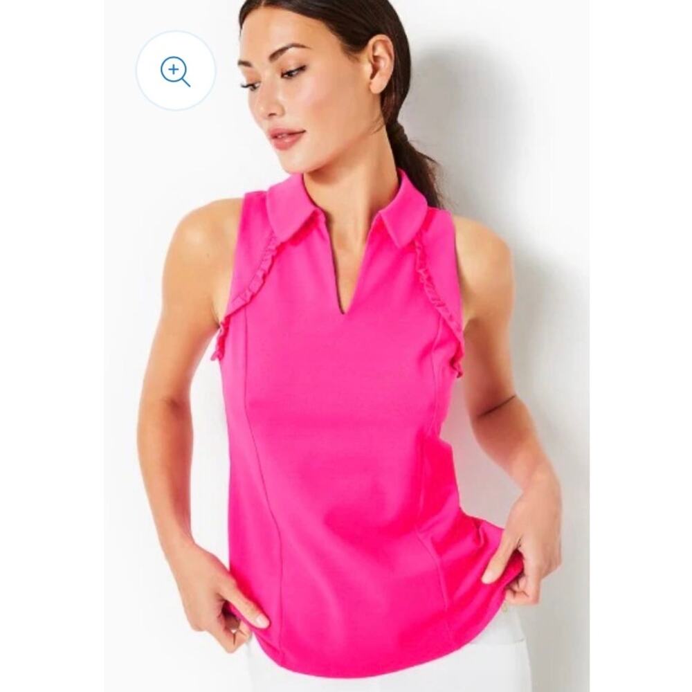 Jude Connally Pink Sleeveless Ruffle Top Travel Knit Size S NWOT